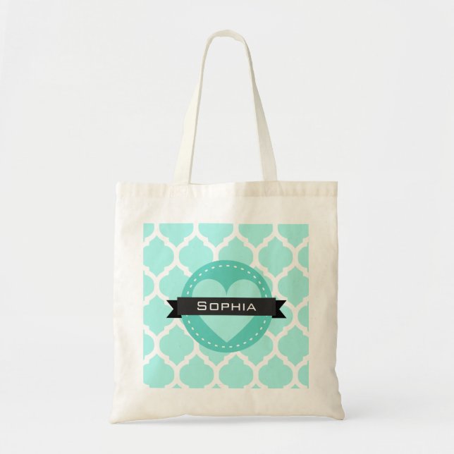 Light Blue Moroccan Lattice Pattern Tote Bag (Front)