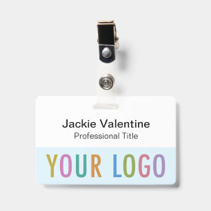 Light Blue Name Badge with Clip Reel or Lanyard