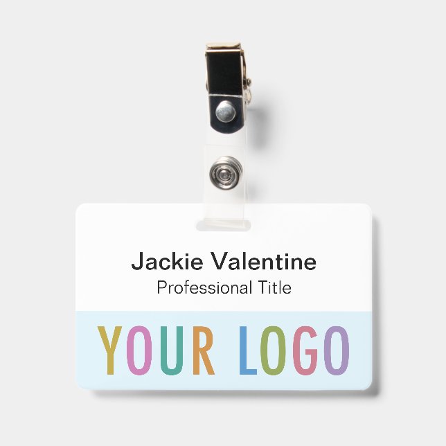 Light Blue Name Badge with Clip Reel or Lanyard (Front with Clip)