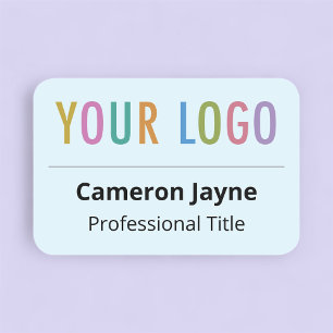 Light Blue Name Tag Business Logo Rounded Corners