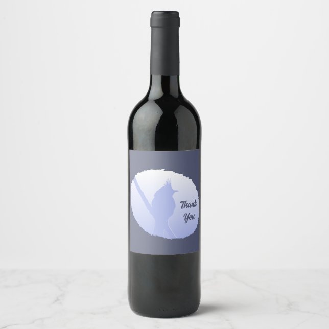 Light Blue Nature Bird Silhouette Thank You Wine Label (Front)