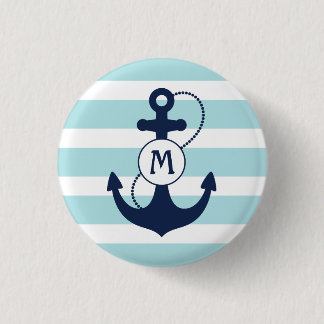 Light Blue Nautical Anchor Monogram 1 Inch Round Button