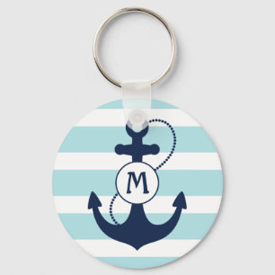 Light Blue Nautical Anchor Monogram Keychain