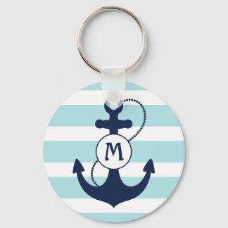 Light Blue Nautical Anchor Monogram Keychain