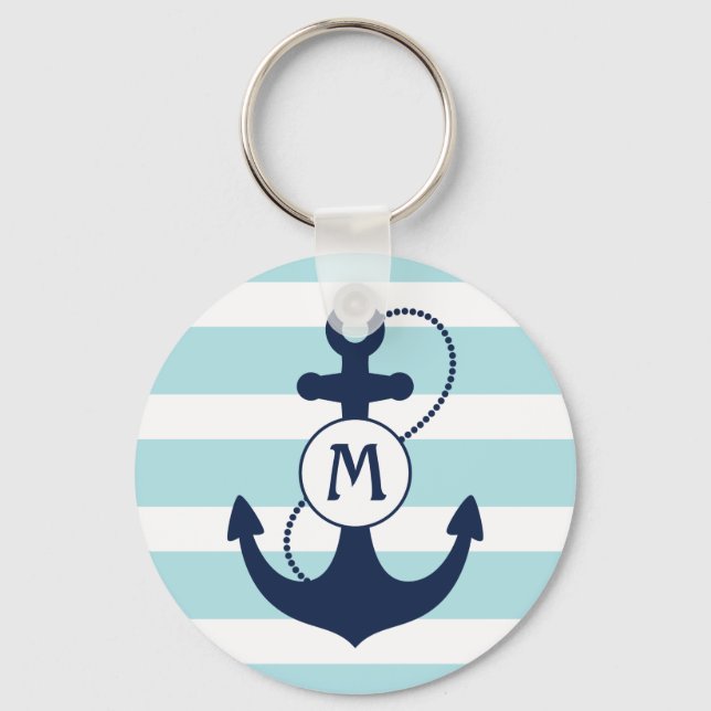 Light Blue Nautical Anchor Monogram Keychain (Front)