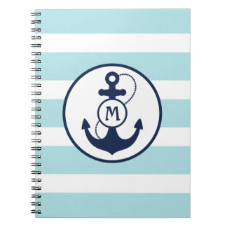 Light Blue Nautical Anchor Monogram Notebook