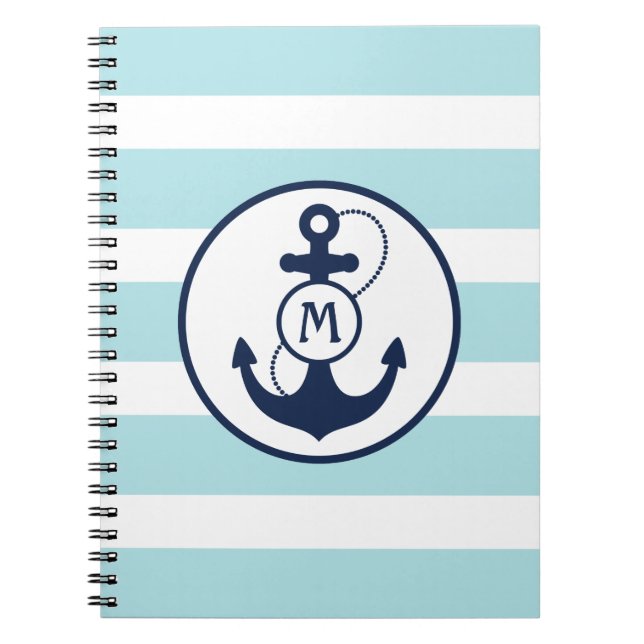 Light Blue Nautical Anchor Monogram Notebook (Front)
