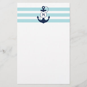 Light Blue Nautical Anchor with Monogram Stationery