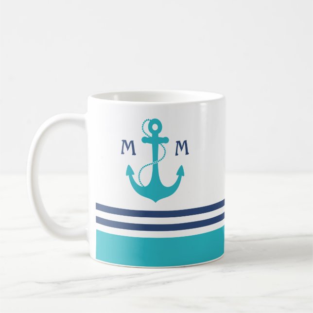 Light Blue Nautical Monogram Coffee Mug (Left)