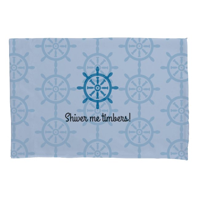 Light Blue Nautical Ship's Wheel Pillowcase (Front-Left)