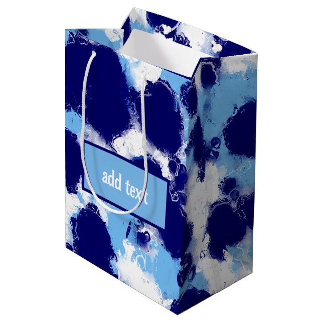 Light Blue, Navy and White Abstract Medium Gift Bag (Back Angled)