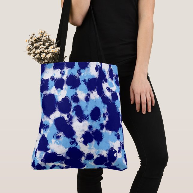 Light Blue, Navy and White Abstract Tote Bag (Close Up)