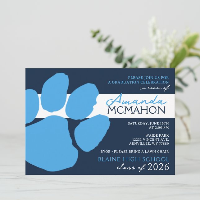 Light Blue & Navy Elegant Pawprint (Photo Back) Invitation (Creator Uploaded)