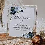 light blue navy floral bridal shower welcome sign<br><div class="desc">beautiful light blue and navy blue watercolor flowers. The text and colours on this sign poster can be edited.</div>