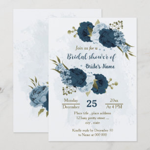 light blue navy flowers botanical bridal shower invitation