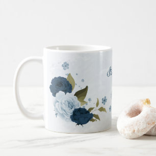 light blue navy flowers  coffee mug
