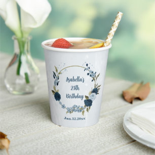 light blue navy flowers  paper cups