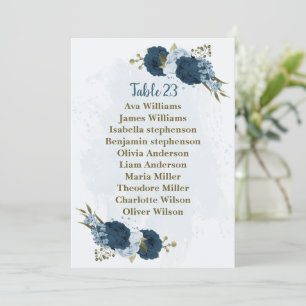light blue navy flowers seating chart card