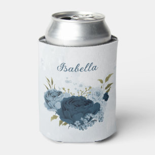 light blue navy flowers wedding can cooler