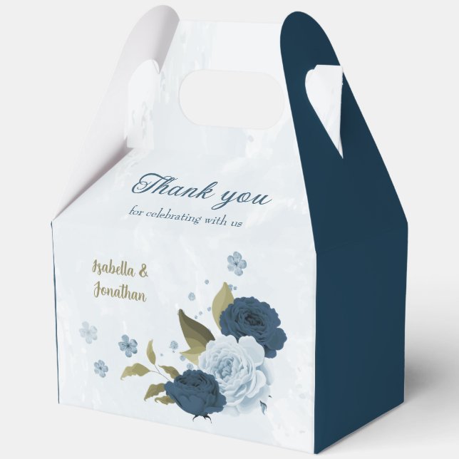 light blue navy flowers wedding  favor box (Front)