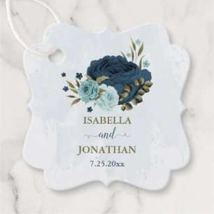 light blue navy flowers wedding favour tags