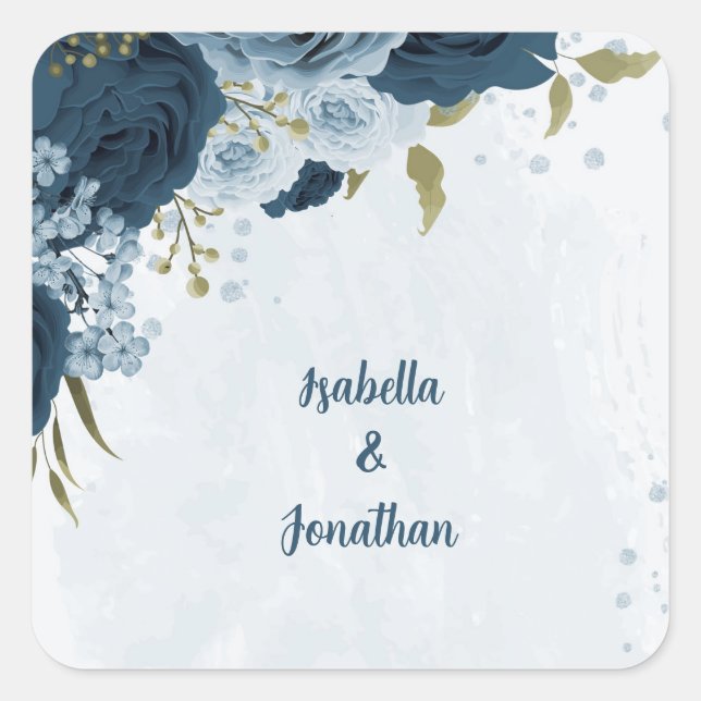 light blue navy flowers wedding square sticker (Front)