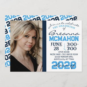 Light Blue & Navy Graduation Photo Invitation
