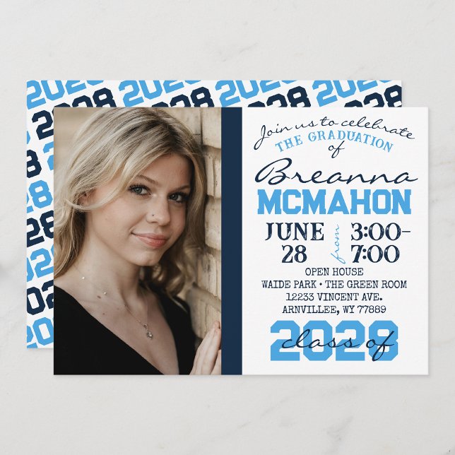 Light Blue & Navy Graduation Photo Invitation (Creator Uploaded)