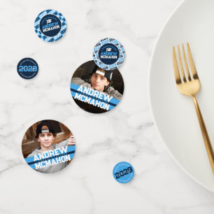 Light Blue & Navy Graduation Photo Personalized Confetti