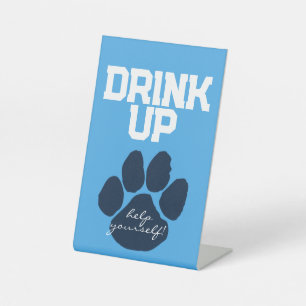 Light Blue & Navy Pawprint Drink Table Graduation Pedestal Sign