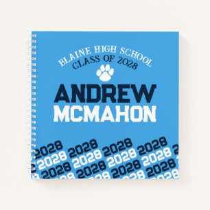 Light Blue & Navy Pawprint Graduation Guestbook Notebook