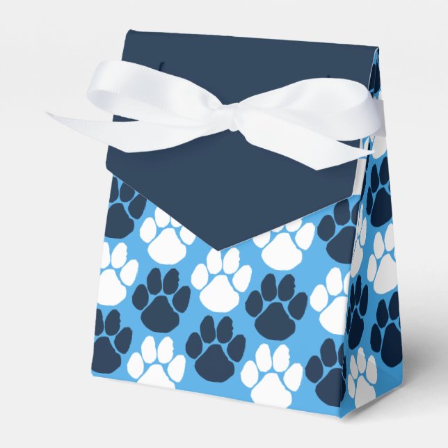 Light Blue & Navy Repeating Pawprint Gift Favor Box (Front Side)