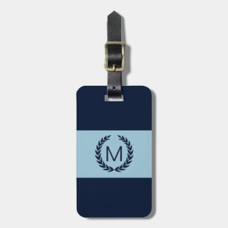 Light blue & Navy Stripe Laurel Wreath Monogram Luggage Tag