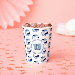 light blue navy volleyballs birthday party paper  paper cups