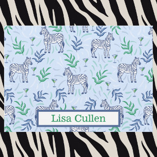Light Blue Navy Zebra Martini Personalized Thank You Card