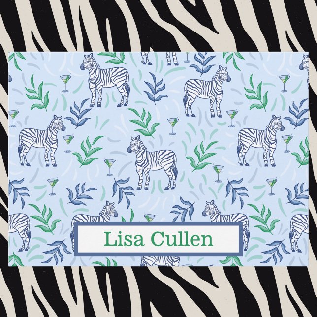 Light Blue Navy Zebra Martini Personalized  Thank You Card (Creator Uploaded)