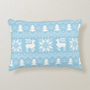 Light Blue Nordic Christmas Winter Pattern Decorative Pillow