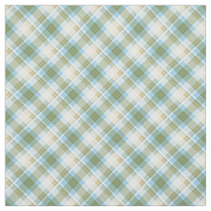 Light Blue Olive Green White Tartan Plaid Pattern Fabric