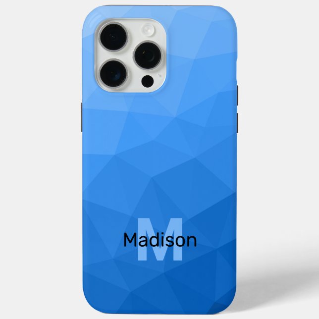 Light blue ombre geometric mesh pattern Monogram Case-Mate iPhone Case (Back)