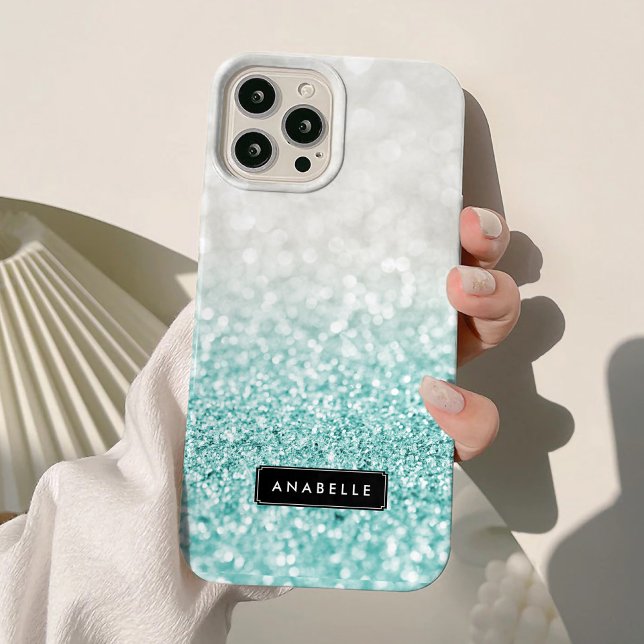 Light Blue Ombre Glitter and Bokeh Pattern Case-Mate iPhone Case (Creator Uploaded)