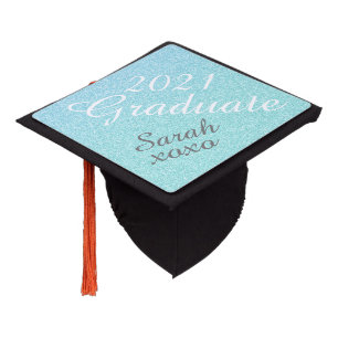 Light Blue Ombre Glitter Graduation Cap Topper