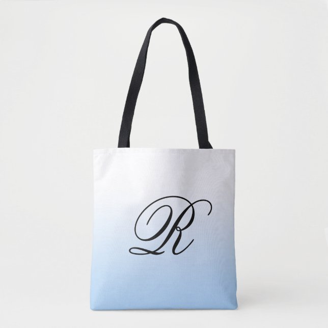 Light Blue Ombre Over Any Colour with Monogram Tote Bag (Front)