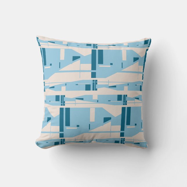 Light Blue on Beige Mediterranean Large Mosaics Throw Pillow (Front)