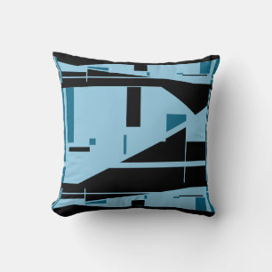 Light Blue on Black Classic Mediterranean Mosaic Throw Pillow