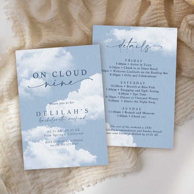 Light Blue "On Cloud Nine" Bachelorette Weekend Invitation (Creator Uploaded)