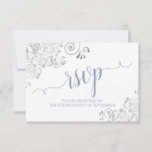 Light Blue on White Elegant Calligraphy Wedding RSVP Card