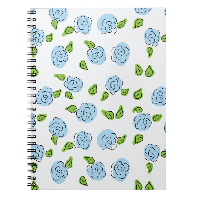 Light Blue Open Flowers on White Spiral Notebook (Front)