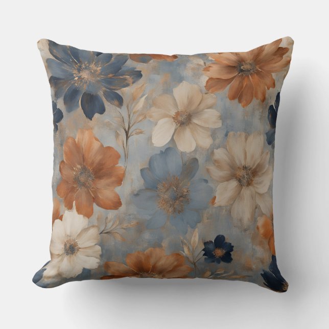 Light Blue Orange Beige Navy Modern Farmhouse  Throw Pillow (Front)