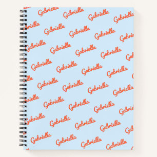 Light Blue Orange Name Personalized Script Notes Notebook