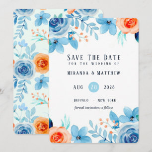 Light Blue Orange Paint Peony Save The Date Cards